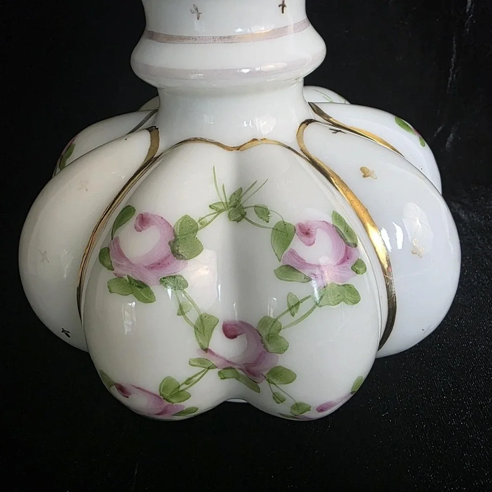 Fenton Hand Painted 1940's‎ Charleton Roses Bow Tie Melon Vase Gold Rim 8